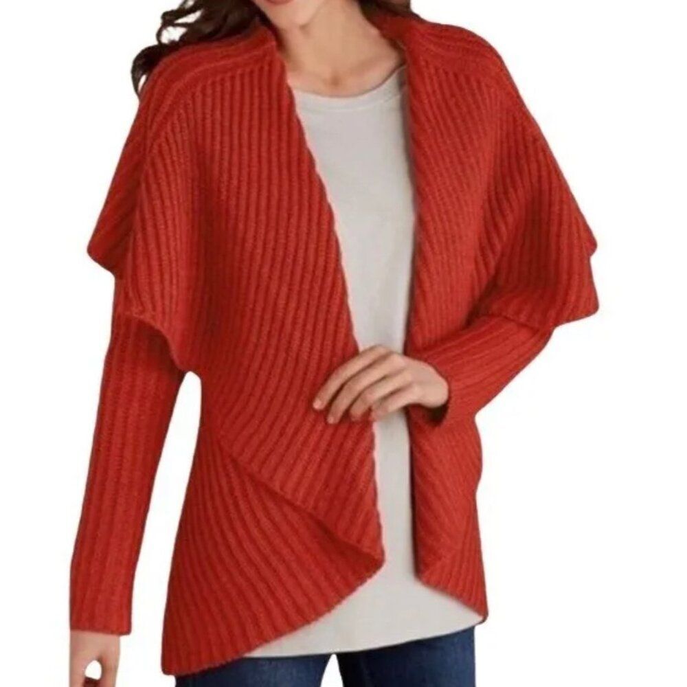 Soft Surrounding Women Courchevel Wool Blend Cable Open Front Cardigan Size S